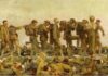Blind casualties on a battlefield after a mustard gas attack