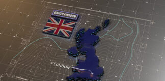 United Kingdom Map, Abstract, Futuristic, Digital, Tech, Network,