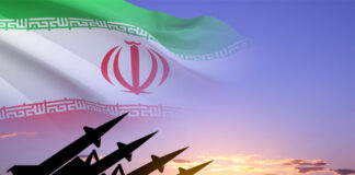 Missiles silhouettes with Iran flag