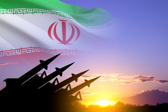 Missiles silhouettes with Iran flag