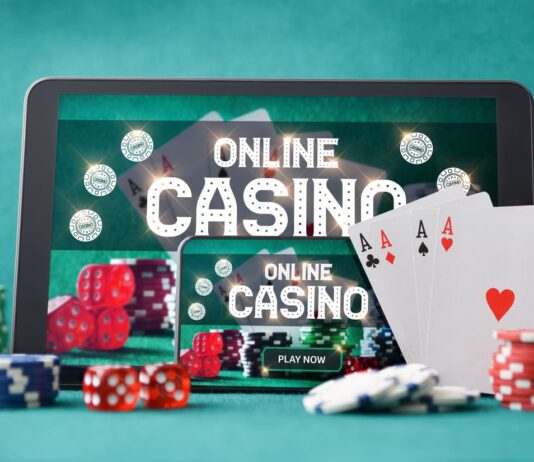 Online casino on tablet on game table