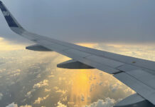 Airplane wing during flight