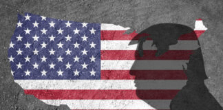 United States of America flag painted on a concrete wall