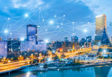 Night View of Skyline Architecture in Chengdu, China and Smart City