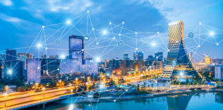 Night View of Skyline Architecture in Chengdu, China and Smart City