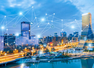 Night View of Skyline Architecture in Chengdu, China and Smart City