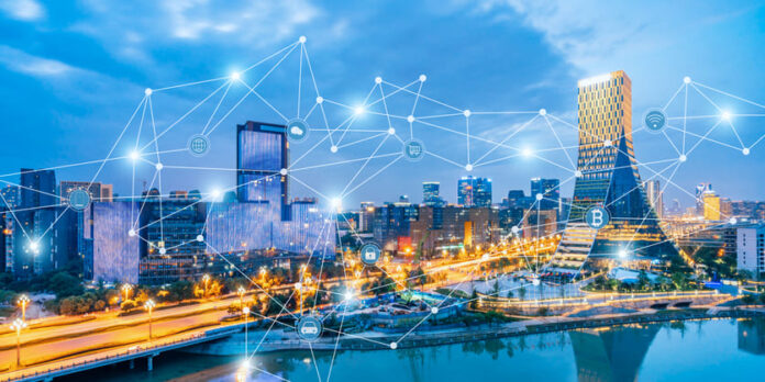 Night View of Skyline Architecture in Chengdu, China and Smart City