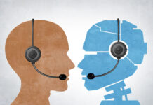 AI Chatbot And Human Customer service as a traditional and Robot or Robotic Automation Replacing Humans as employees being replaced by Artificial intelligence.