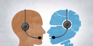 AI Chatbot And Human Customer service as a traditional and Robot or Robotic Automation Replacing Humans as employees being replaced by Artificial intelligence.
