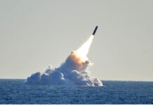 Trident II D5 missile launched from the USS Nebraska off the coast of California.