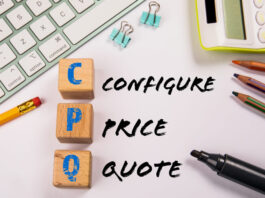 Configure Price Quote. Wooden blocks on a white office table