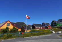 Houses in a neighborhood in Nuuk Greenland st.