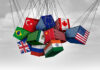 US Global Trade War and USA versus China India Canada and European union as American tariffs with opposing cargo freight containers in conflict as an economic dispute over import and exports.