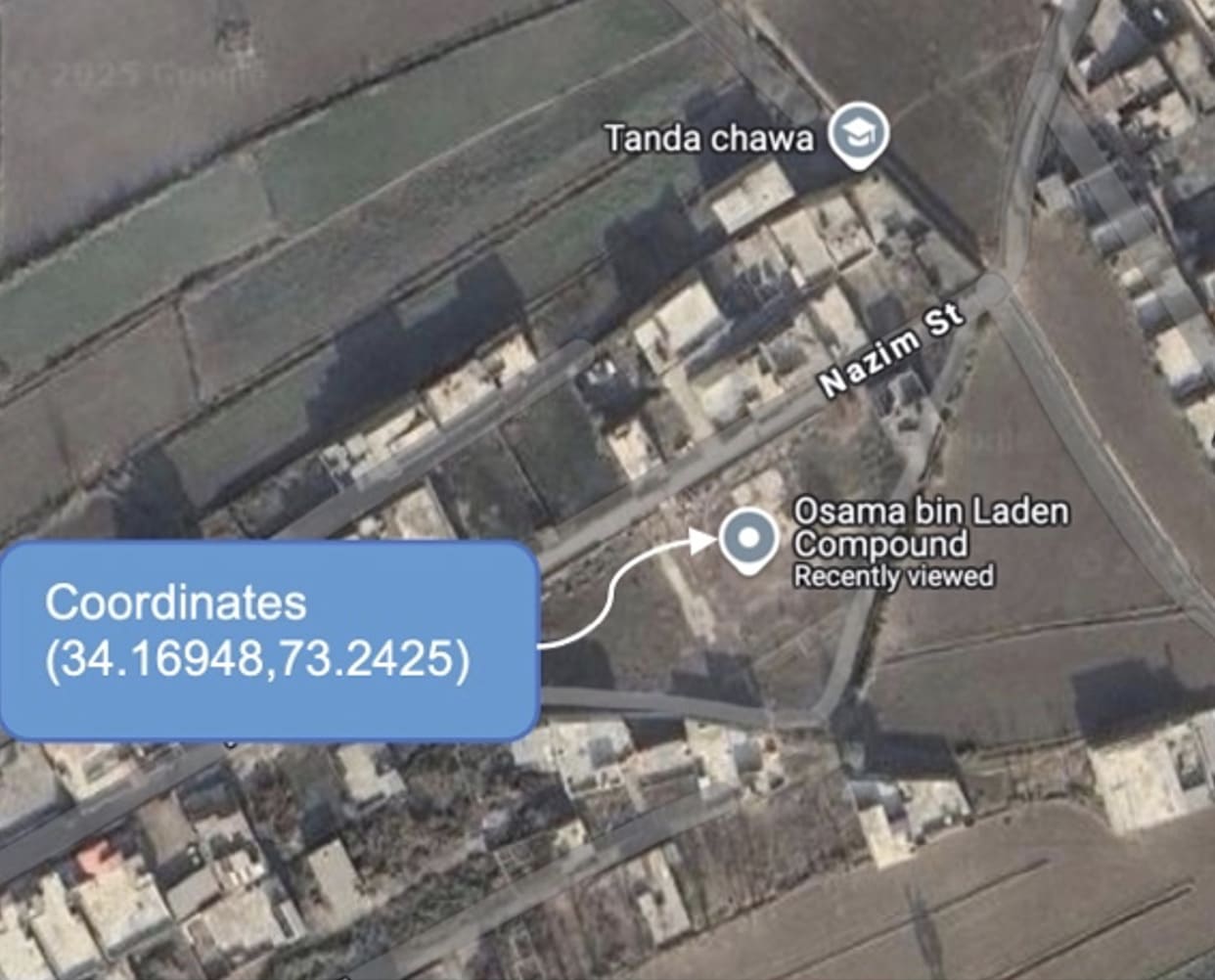 Goggle Maps pinpointing Osama bin Laden's compound