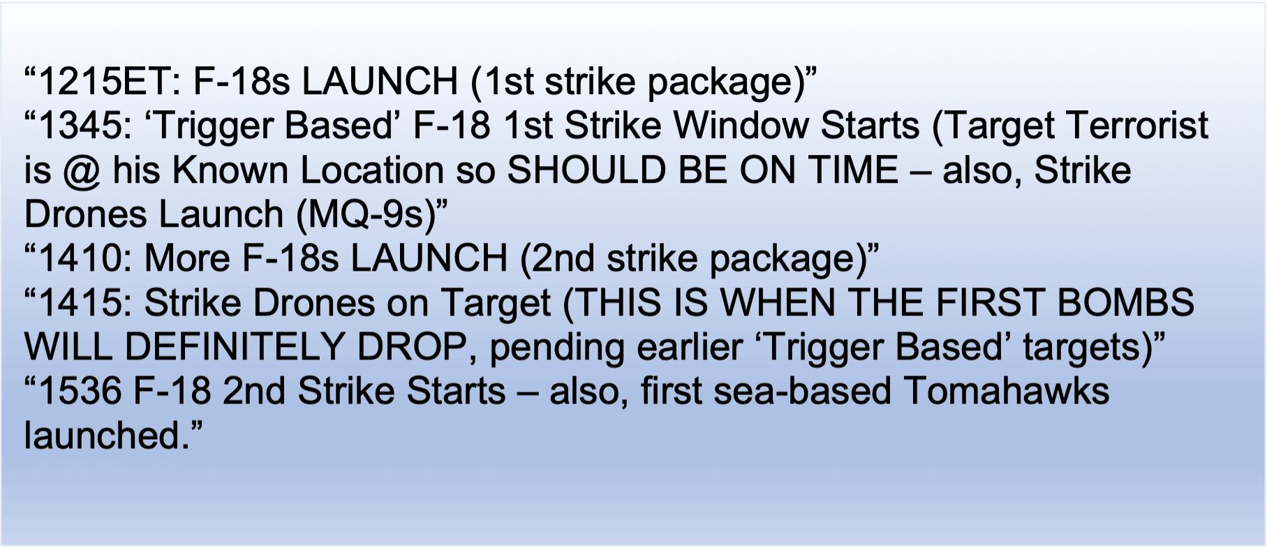 Signal chat message of a war plan attack on Yemen to senior national-security officials on 15 March 2025