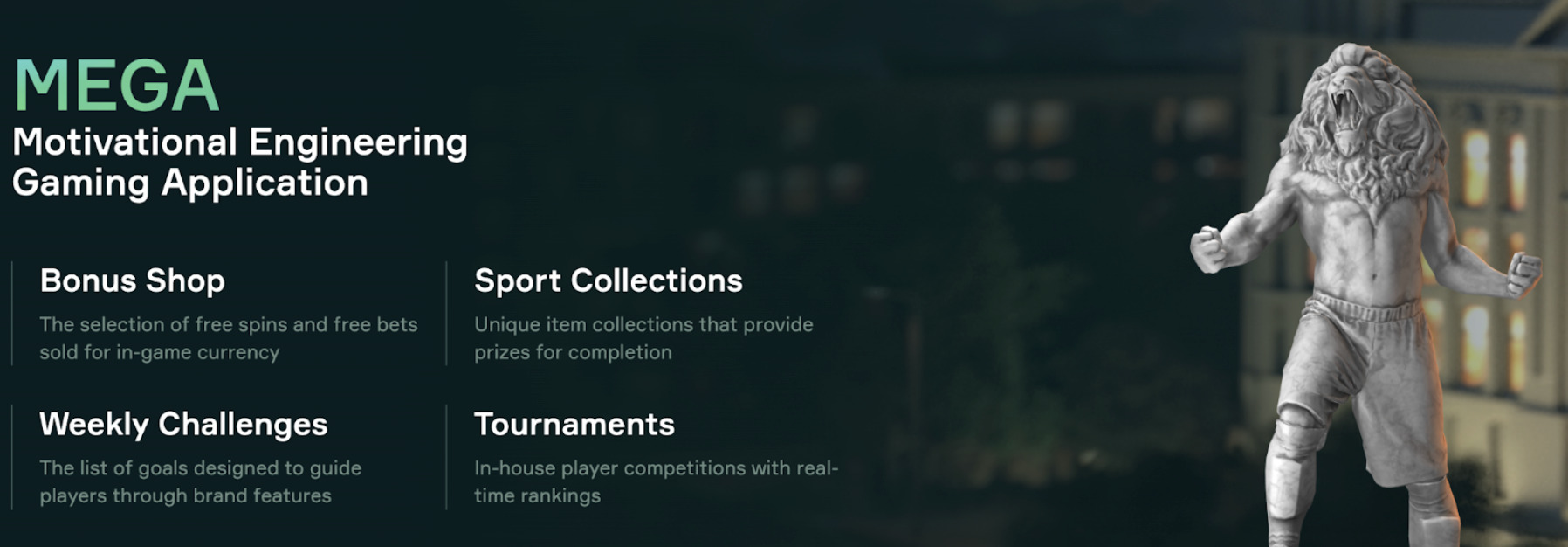 Soft2Bet MEGA gamification features including bonus shop, sport collections, weekly challenges, and tournaments