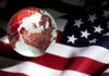 Image of the American flag with the earth superimposed