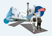 Students walking towards University in US