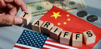 Reciprocal tariffs, trade war between The United state of America and China. Trump Trade Tariffs policy.
