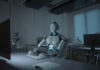 Humanoid robot in a call center.