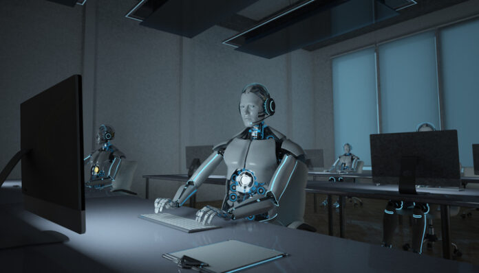 Humanoid robot in a call center.