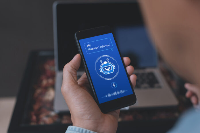 Chatbot, Ai Artificial Intelligence technology, internet virtual assistant on smart phone screen, online customer support website or social media network, information about products or services