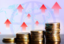 Global Economic Growth Illustrated with Rising Coin Stacks