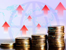 Global Economic Growth Illustrated with Rising Coin Stacks