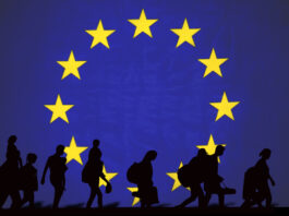 The EU, MENA, and Irregular Migration @ 10: Unfortunately But Inevitably – “Business-as-Usual” EU flag with refugees, immigration and withdrawal symbol