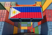 Container Terminal. Shipping Container with Philippines flag