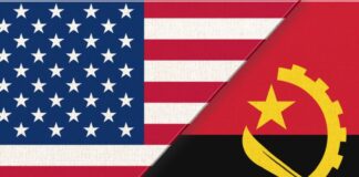 Flags of USA and Angola.