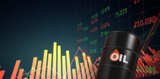 oil barrels with chart in the investment market data business 3d illustration