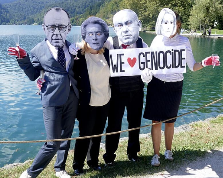 Protest in Slovenia against the alleged complicity of Kallas and other EU politicians in the Gaza genocide, September 1, 2025.