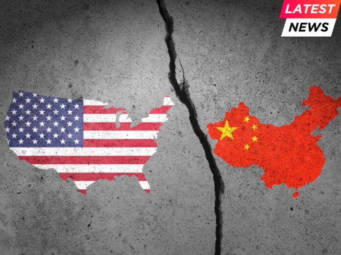 US and China painted on cracked wall US and China painted on cracked wall