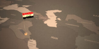 Flag on the map of iraq. Vintage Map and Flag of middle east, arab Countries Series