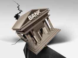 Bank Collapse and Banking Crisis or global credit system falling in debt as a financial instability or insolvency concept