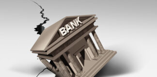 Bank Collapse and Banking Crisis or global credit system falling in debt as a financial instability or insolvency concept