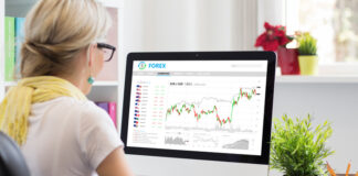 Woman trading currencies online on forex trading platform