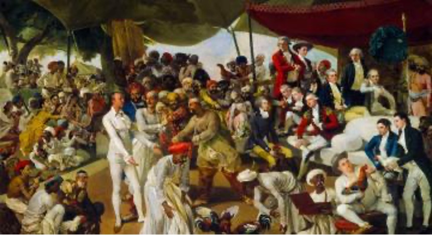 Colonel Mordaunt’s Cock Match, a painting by Johann Zofanny recording British colonial life in India.