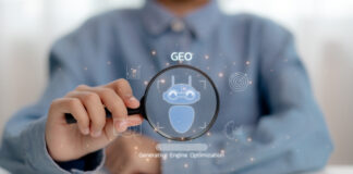 Generative Engine Optimization for Online Marketing Strategy, icons representing AI, coding, modern online marketing, and advertising strategies.