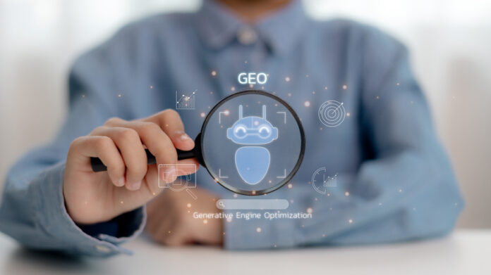Generative Engine Optimization for Online Marketing Strategy, icons representing AI, coding, modern online marketing, and advertising strategies.