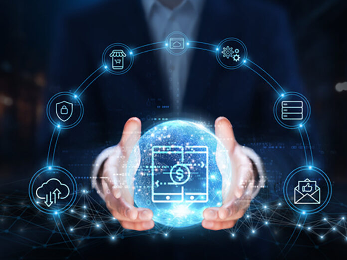 Digital Payments: Businessman hands hold global digital payments technology, security, convenience, transactions, accessibility, efficiency, innovation, trust. Cash Automation Software