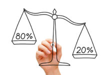 The 80/20 Rule of Business Growth: Focus on What Actually Moves the Needle Hand drawing Pareto Principle scale concept with black marker on transparent wipe board isolated on white.