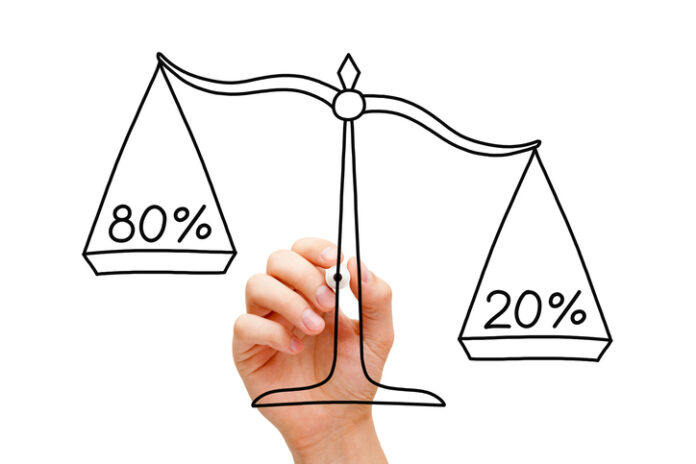 Pareto Principle Scale Concept Hand drawing Pareto Principle scale concept with black marker on transparent wipe board isolated on white.
