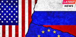 USA, Russia and EU flags