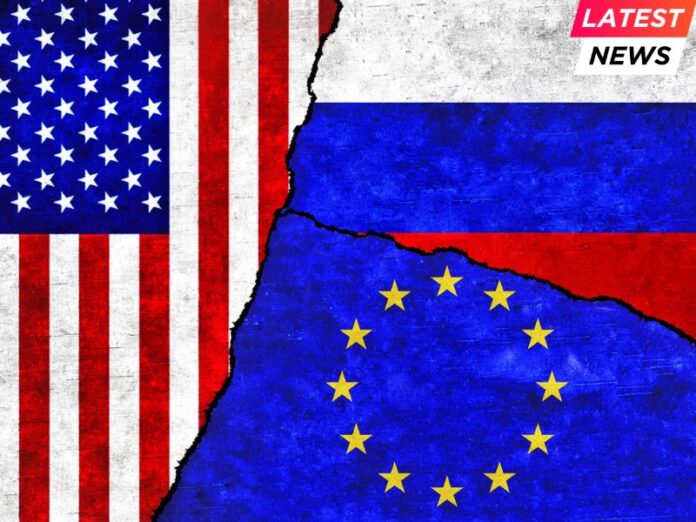 USA, Russia and EU flags