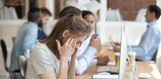 Woman feeling tired of AI workslop