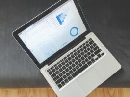 Laptop with API banking on screen