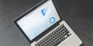 Laptop with API banking on screen