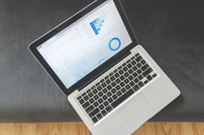 Laptop with API banking on screen